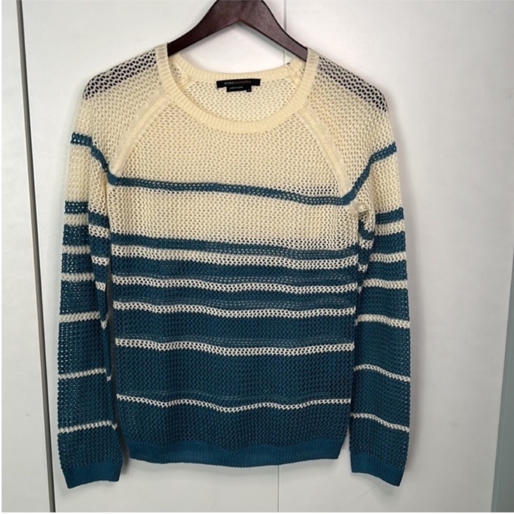 BCBGMaxAzria Cream & Teal Striped Sweater